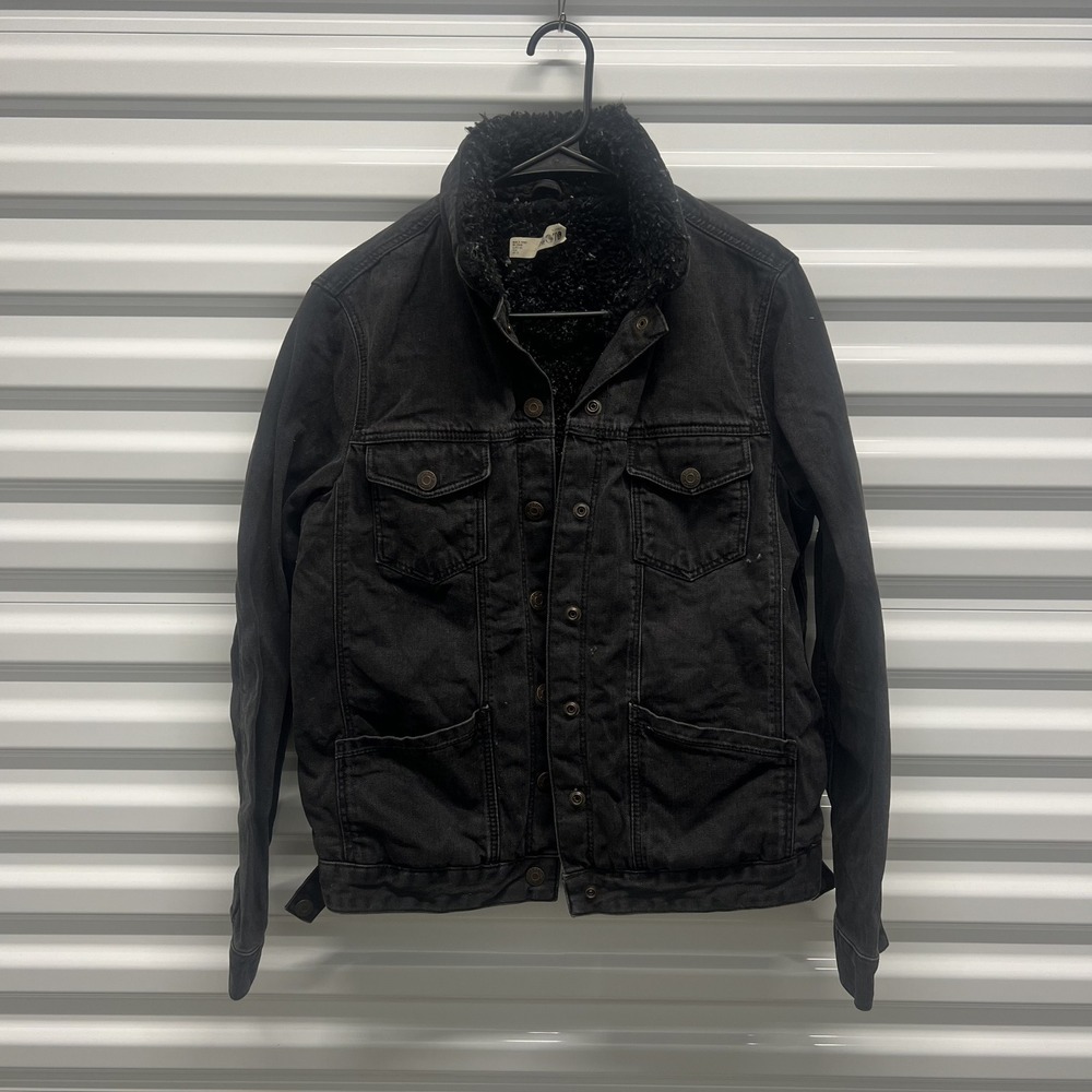 Topshop‎ Moto Size 8 Womens Washed Black Denim Borg Shearling Lined Jacket
